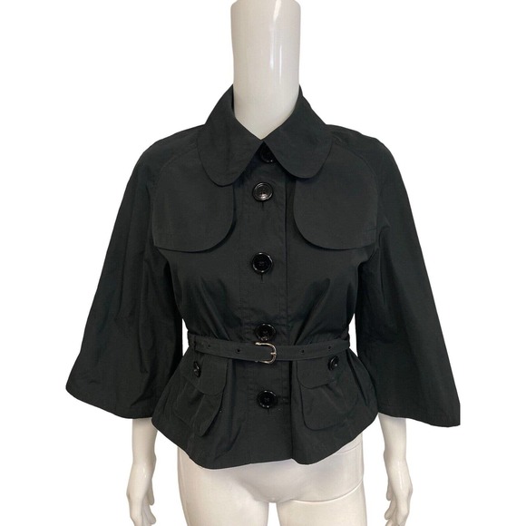 BURBERRY LONDON Black 3/4 Sleeve Belted Button Accents Lightweight Jacket US 4 - Picture 1 of 4